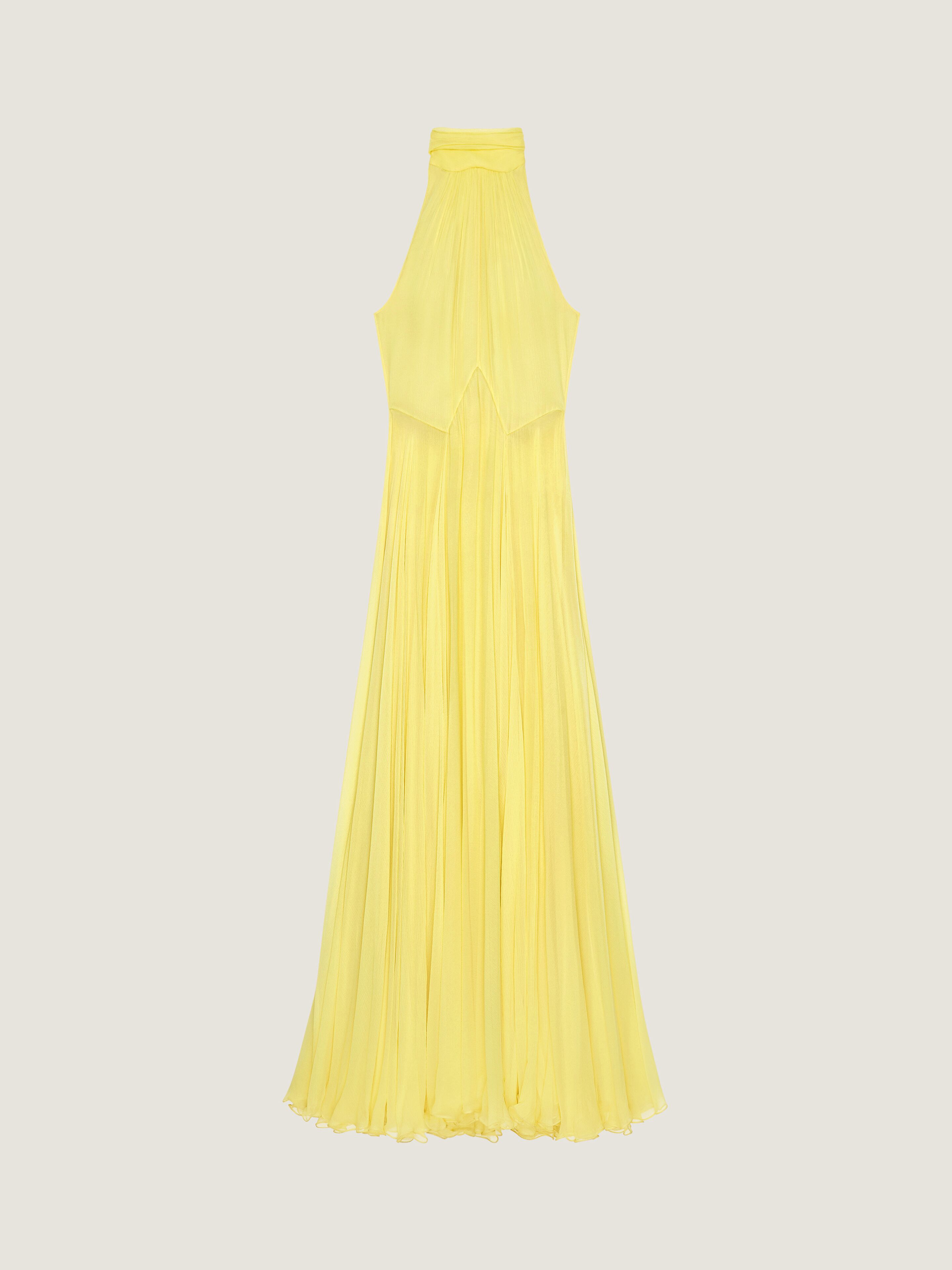 Halterneck evening dress in silk chiffon with bow detail